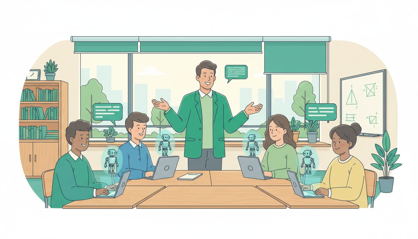 Educación mediada con IA: docentes y estudiantes en un entorno colaborativo.